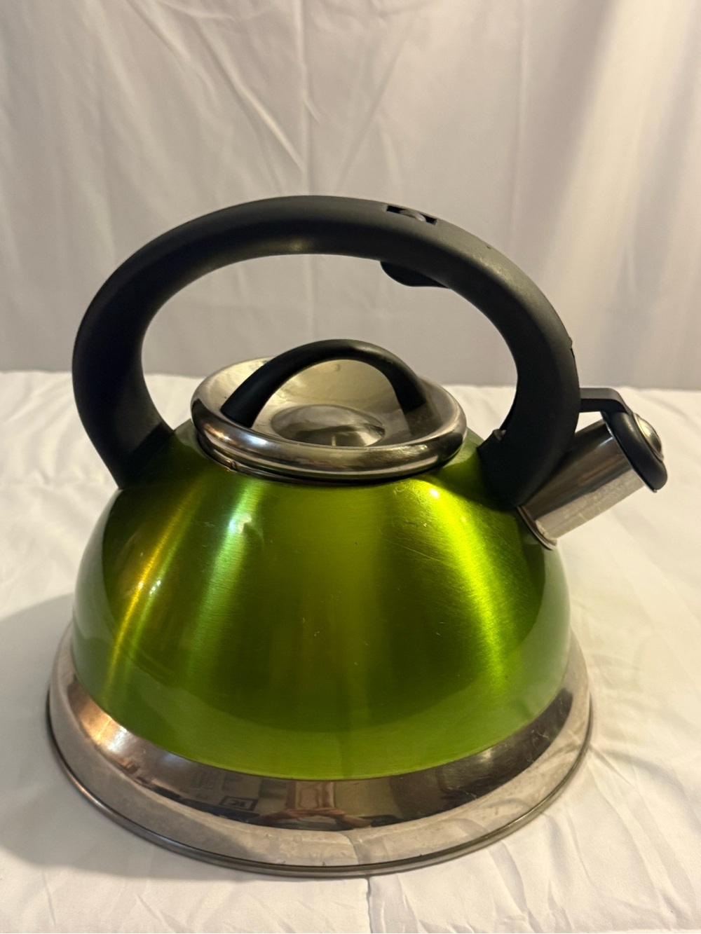 Green Stovetop Whistling Tea Kettle with Black Handle